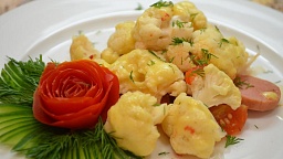 Диетическая карточка «Цветная капуста под сыром» участников 3-го сезона специального проекта «Я худею!» телеканала НТВ Маленькая фотография блюда по рецепту «Цветная капуста под сыром»